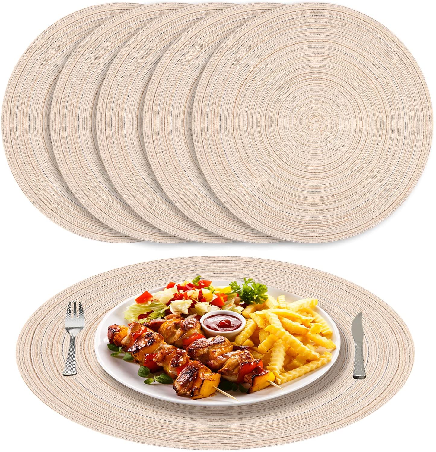 Round Braided Placemats Set of 6 Decorative Colorful Placemats for Dining Tables Holiday Party