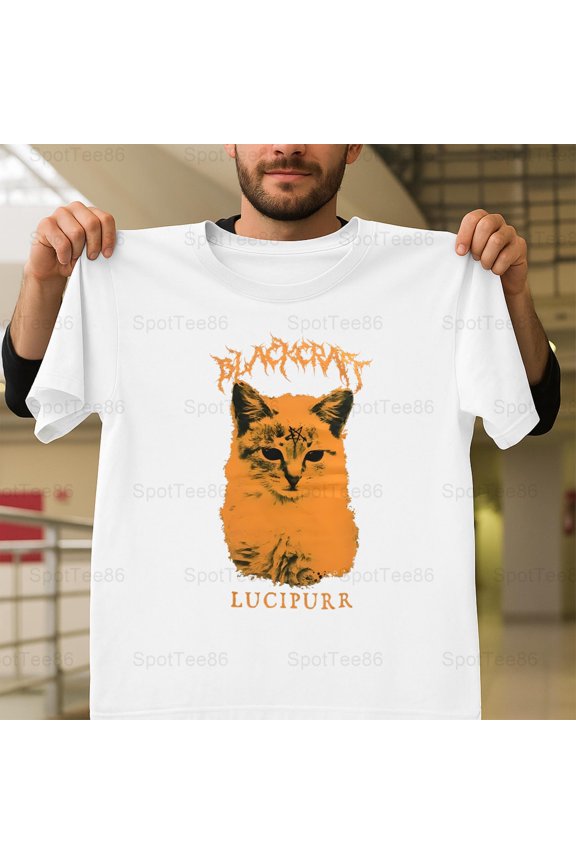 BlackCraft Cult Lucipurr Funny Cat Pun Retro Vintage Goth Graphic V50997 Unisex T-Shirt, Up to Size 5XL