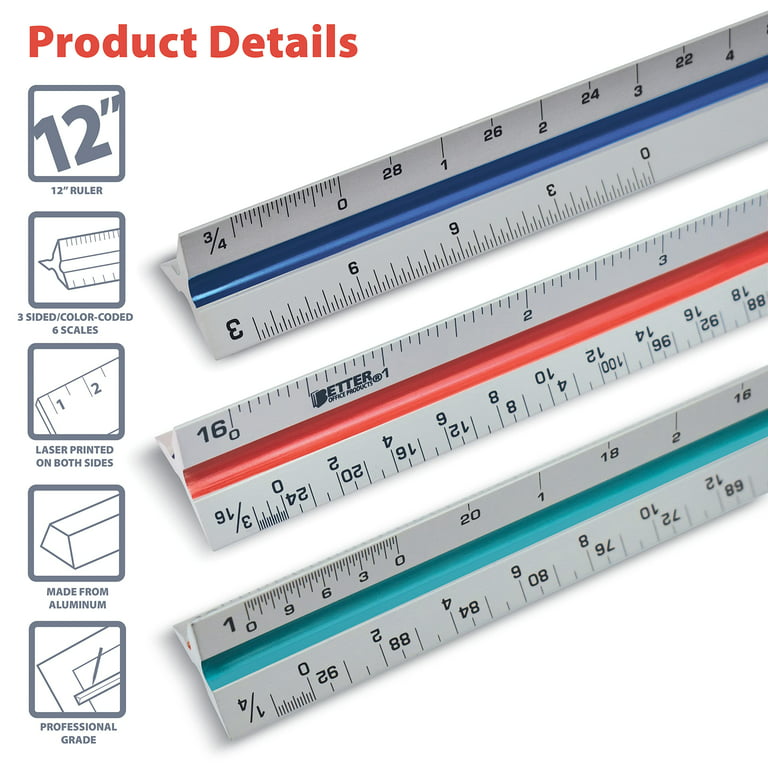 Architectural Scale Ruler, 12 inch Aluminum Architect Scale, Triangular Scale, Scale Ruler, Triangle Ruler, Drafting Ruler, Architect Ruler, Metal