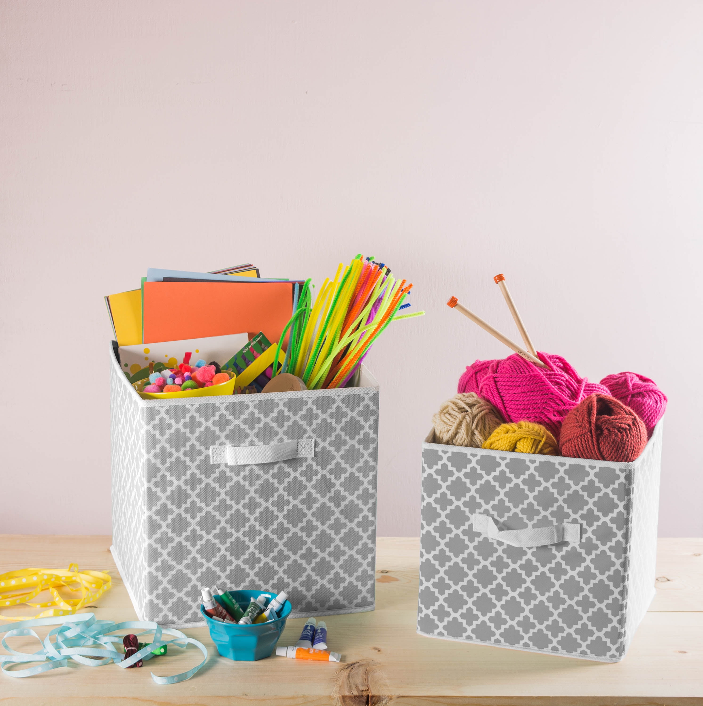 DII 11" Square Polyester Cube Lattice Storage Bin in Gray (Set of 4)