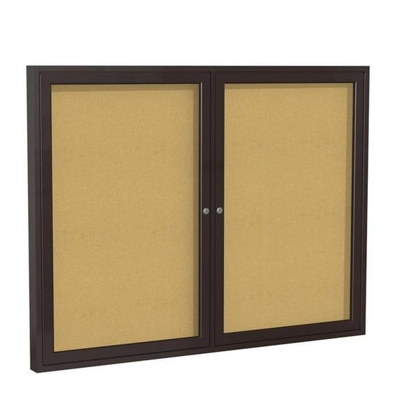 Pemberly Row Wood 48" x 60" 2 Door Enclosed Bulletin Board in Natural