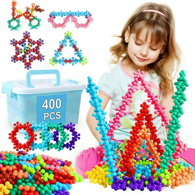 400PCS Kids Plastic Connect Block Snowflake Toys - Preschool Manipulatives Interlocking Disc Play Set for Classroom Educational Kindergarten Elementary Building Toys STEM Interlocking Blo