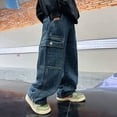 thumbnail image 7 of NIEWTR Boys Baggy Jeans for Kids Teen Fall Fashion Straight Elastic Waist Wide Leg Y2K Cargo Denim Pants with Pockets（A-Blue,6-7 Years), 7 of 7