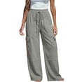 thumbnail image 2 of Women's Baggy Sweatpants Straight Leg Pants Clothes Fitness Clothing Women's Pants Wide Leg Pant Drawstring Casual Corgo Trousers With Pockets Gray L, 2 of 5