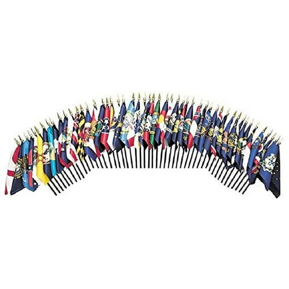 MADE IN THE USA!! 50-STATE WORLD FLAG SET--50 Rayon 4"x6" Flags, One Flag for Each State; 4x6 Miniature Desk & Table Flags, Small Mini Stick Flags