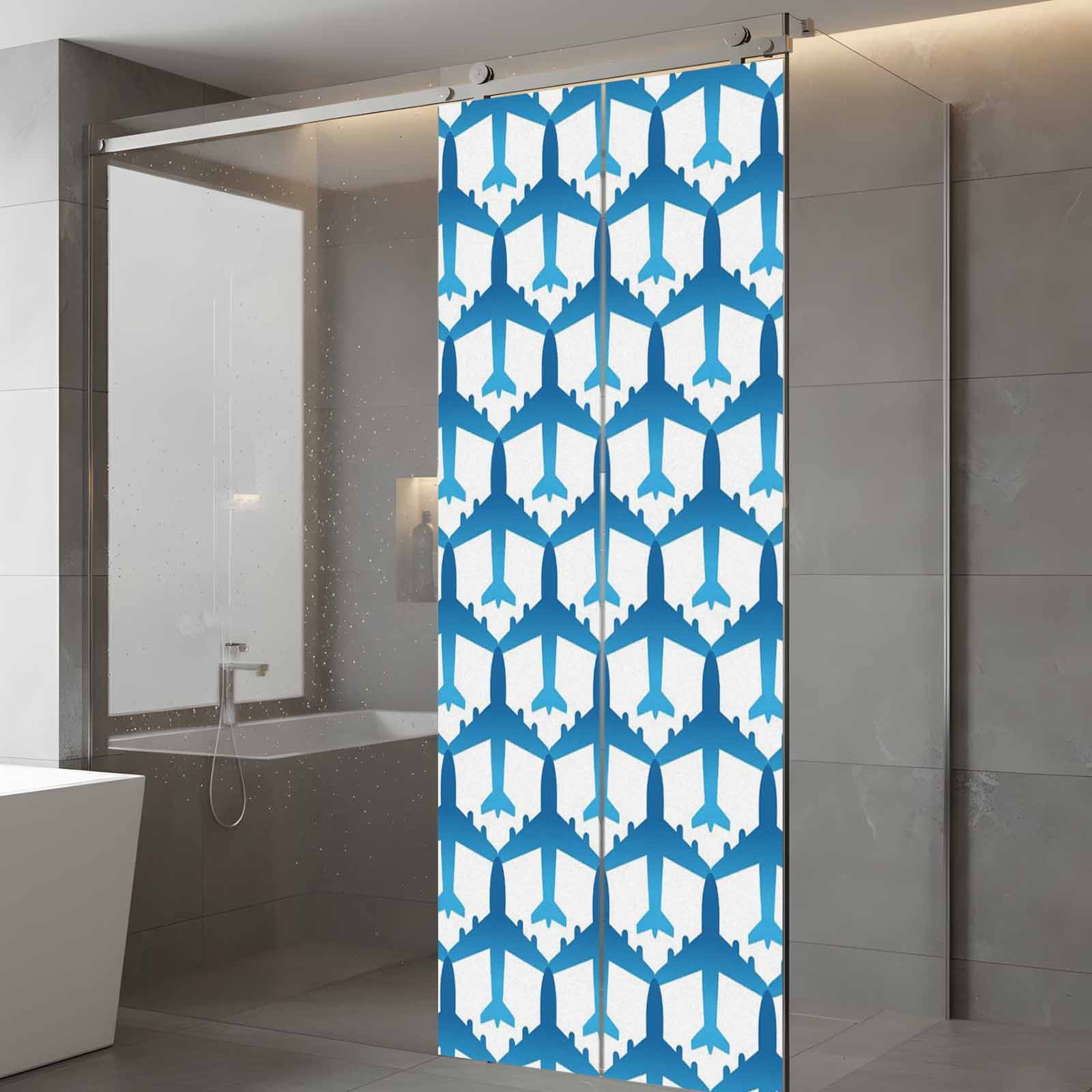 Blue Aircraft Window Privacy Film, Modern Abstract Art Gradient Airplane Static Cling UV Sun Blocking Tint Film Heat Control Windows Films for Bedroom Bathroom, Window Stickers 23.6"x59"