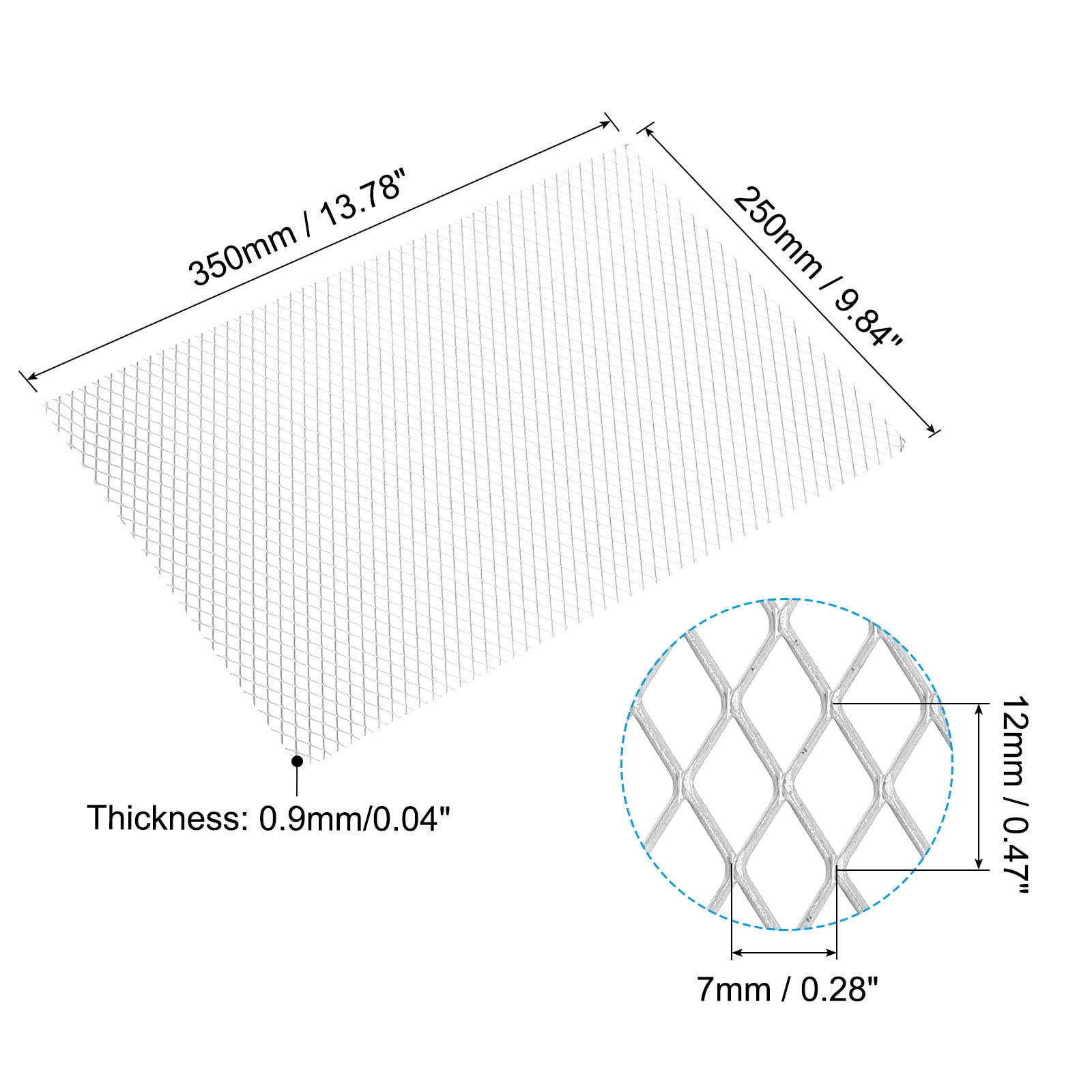 Uxcell 9.8"L x 13"W Perforated Metal Sheets, 1Pcs 19Ga 7x12mm Rhombus Hole Aluminum Mesh Expanded Perforated Plate for Ventilation Filtration Dryer Vent Grill Guard Screen, Silver Tone