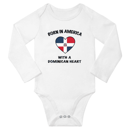 

Born in America With a Dominican Heart Baby Long Sleeve Romper (White 12 Months)