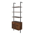 thumbnail image 3 of Tcbosik Wall Mounted Ladder Shelf with Drawers, 4 Tiers Ladder Bookshelf with Metal Frame and Wood Shelves for Living Room Bedroom Office, Brown, 3 of 5