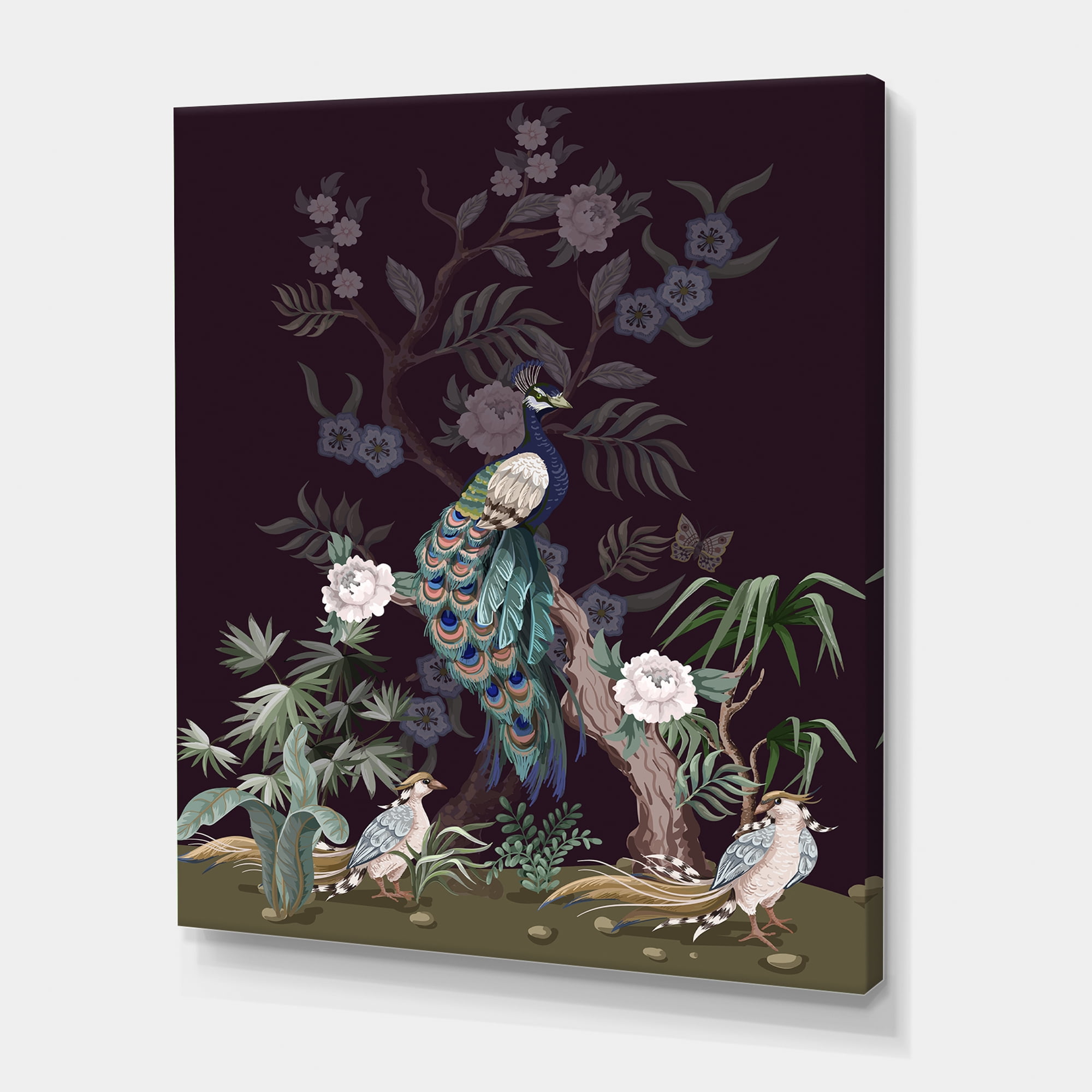 Designart ' Chinoiserie With Peonies and Birds V ' Traditional Canvas Wall Art Print