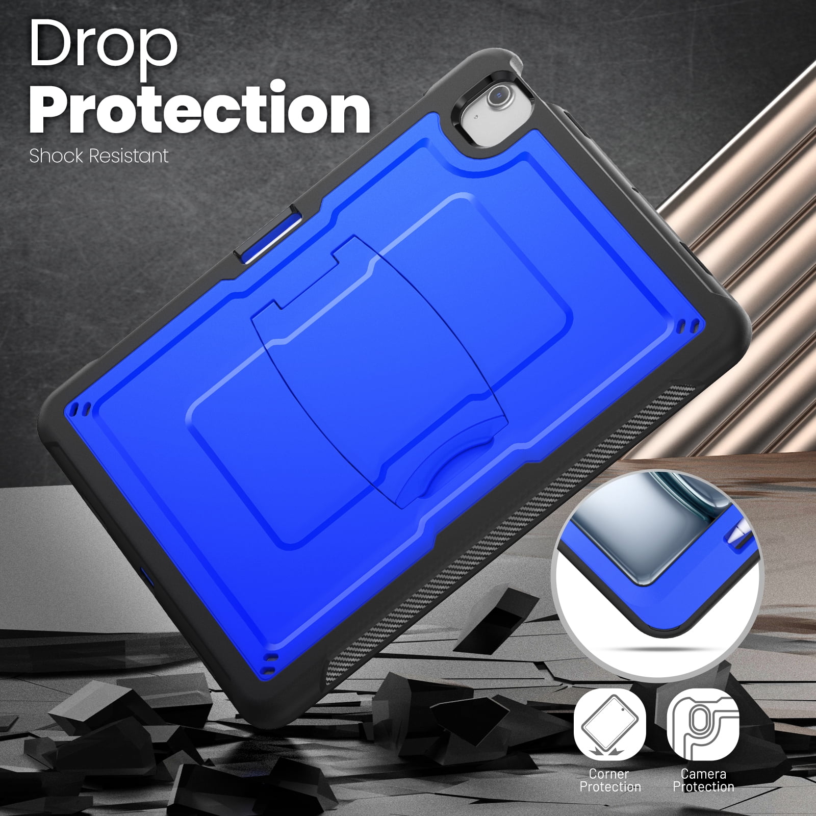 Allytechgroup Case for Apple iPad Air 13 Inch M3 2025 with Pencil Holder/ Support Pencil 2nd & Magnetic Attachment Wireless Charging Kickstand Hard PC + Soft TPU Shockproof Stand Rugged Cover, Blue