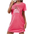 thumbnail image 4 of Sakmal Robe de Nuit Rose Moomoo pour Femmes Noël Grande Taille Légère Extensible Tenue de Détente Manches Courtes Col Rond Courte Imprimé Joyeux Noël Robes de Nuit P-2TG, 4 of 4
