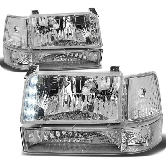 DNA Motoring For 92-96 Ford F150 F250 F350 Bronco LED DRL Headlight Parking Corner Lamp Pair Chrome/Clear