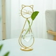 thumbnail image 1 of Hydroponic Glass Heart Vase With Metal Holder Hand Welded High Temperature Baking Paint Lovely Cat Shape Cute And Dynamic, 1 of 2