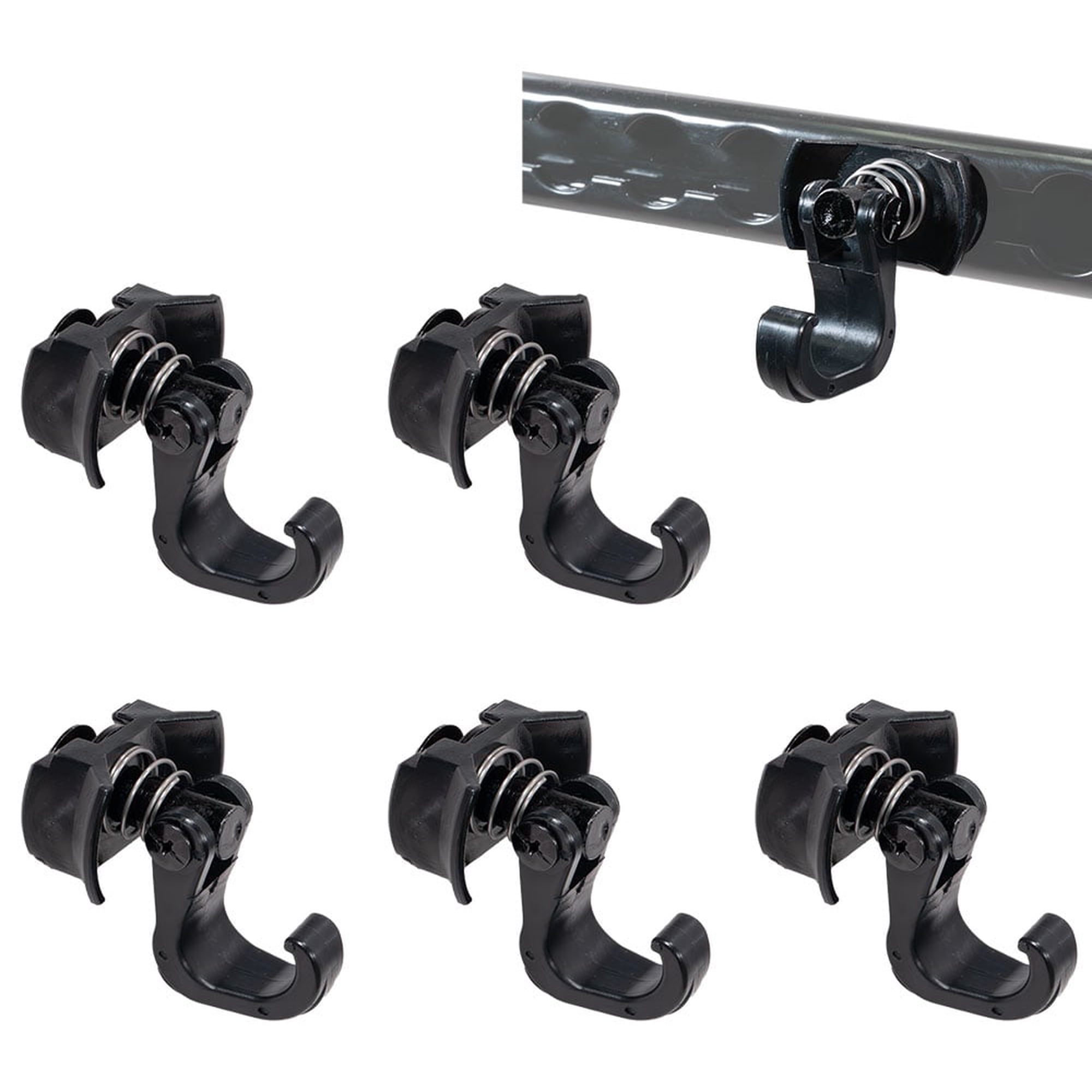 5 Pack L Track Hooks Accessories Single Stud Fitting with 360&deg; Rotating Adjustable Gear Hook Spring-Loaded Plunger for utility Trailers Vans & Truck L-Track System - Black