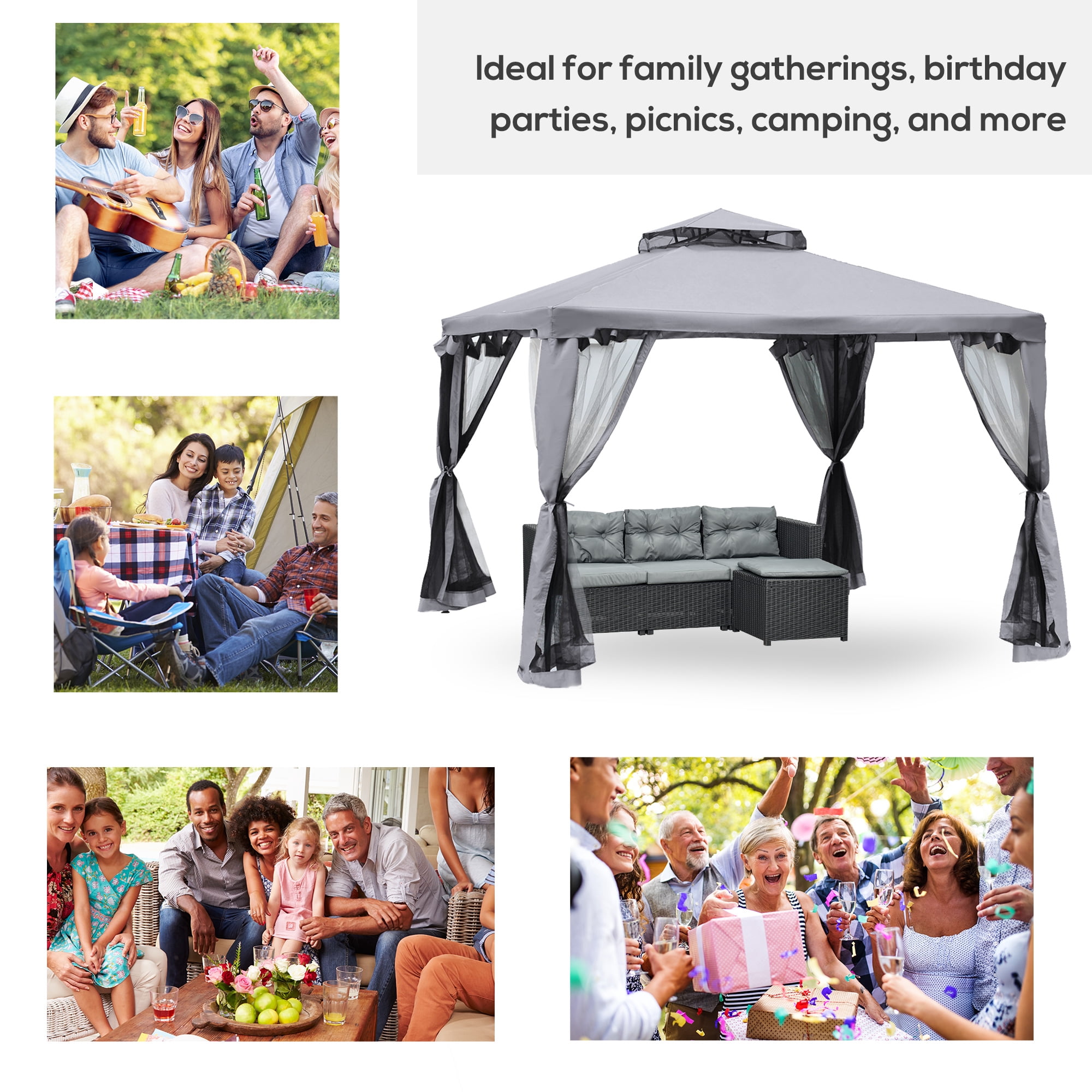 Outsunny 9.6' x 9.6' Patio Gazebo, Outdoor Canopy Shelter, Gray