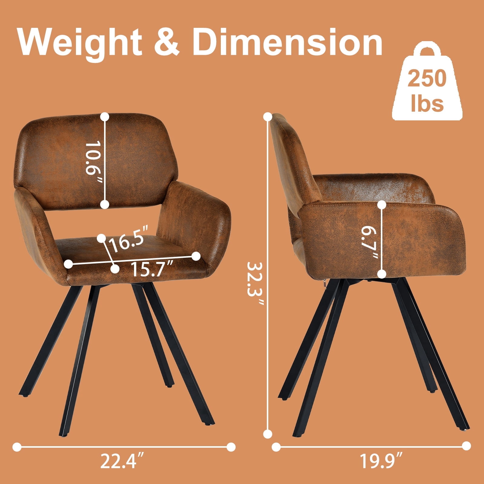 Homy Casa Set of 2 Modern Faux Leather Reception Guest Chairs with Arms for Office, Brown