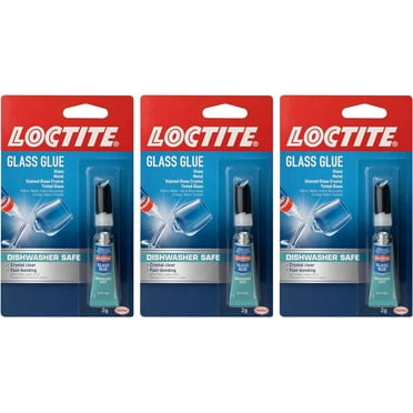 Loctite Glass Glue, Dishwasher Safe, Dries Clear & Fast Bonding, Works on Tinted Glass, Plastic & Metals - 0.07 Oz Tube, 3 Pack