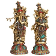 Brass World Brass Radha Krishna Multicolor Stone Chips Handwork Height 15 Inch