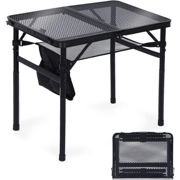 Portable Camping Grill Table – Adjustable Height, Lightweight Outdoor Table with Mesh Storage Bag and Carry Handle (Small)