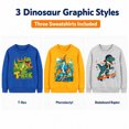 thumbnail image 3 of Rimyaw Little Boys 3-Pack Dinosaur Graphic Sweatshirts, T-Rex, Pterodactyl and Skateboard Raptor Crewneck Pullovers Tops, Cotton Blend, Size 7T, 3 of 7