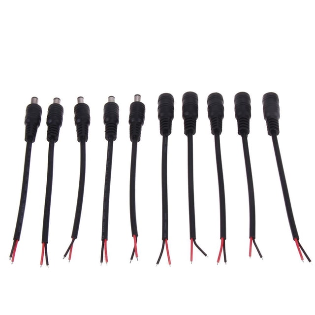Conectores de CC de 10x5 piezas con hebilla de bloqueo Adaptador de conector hembra macho de 5,5 * 2,1 mm