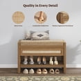 thumbnail image 3 of SICOTAS 31" W Shoe Storage Bench with Removable Cushion & Oversized Rattan Drawer, Boho 2-Tier Shoe Rack Bench for Entryway, Bedroom, 330 lb Capacity, Natural Oak, 3 of 7