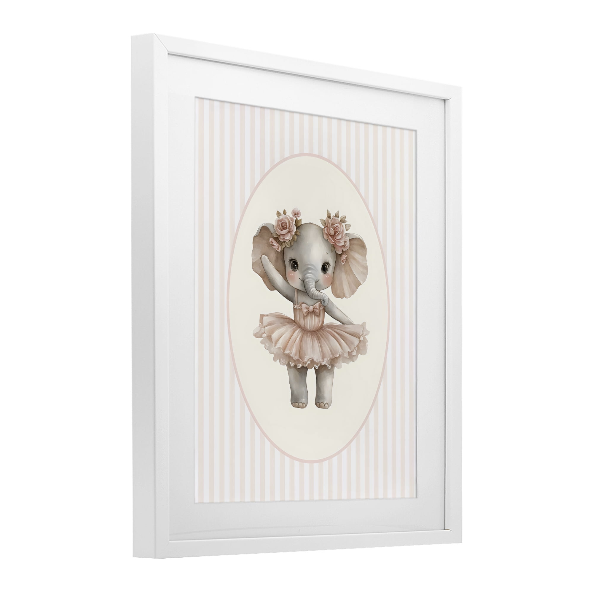 Stupell Industries Nursery Ballerina Elephant Striped White Framed Print Under Glass, design by LSR Design Studio