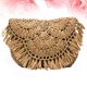 thumbnail image 3 of Bolso bandolera de paja de papel de moda, tejido a mano, para playa, vacaciones, bolso de hombro con borlas para mujer, marrón, 3 of 6