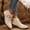 Beige, variant on Stacked Heel Ankle Boots For Women Pointed Toe Boots Mid Calf Silver Studded Strap Heeled Booties Fall Dress Shoes
