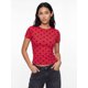 thumbnail image 3 of Camiseta de verano para mujer, estilo casual, corte ajustado, con estampado de lunares, cuello redondo y manga corta., 3 of 9