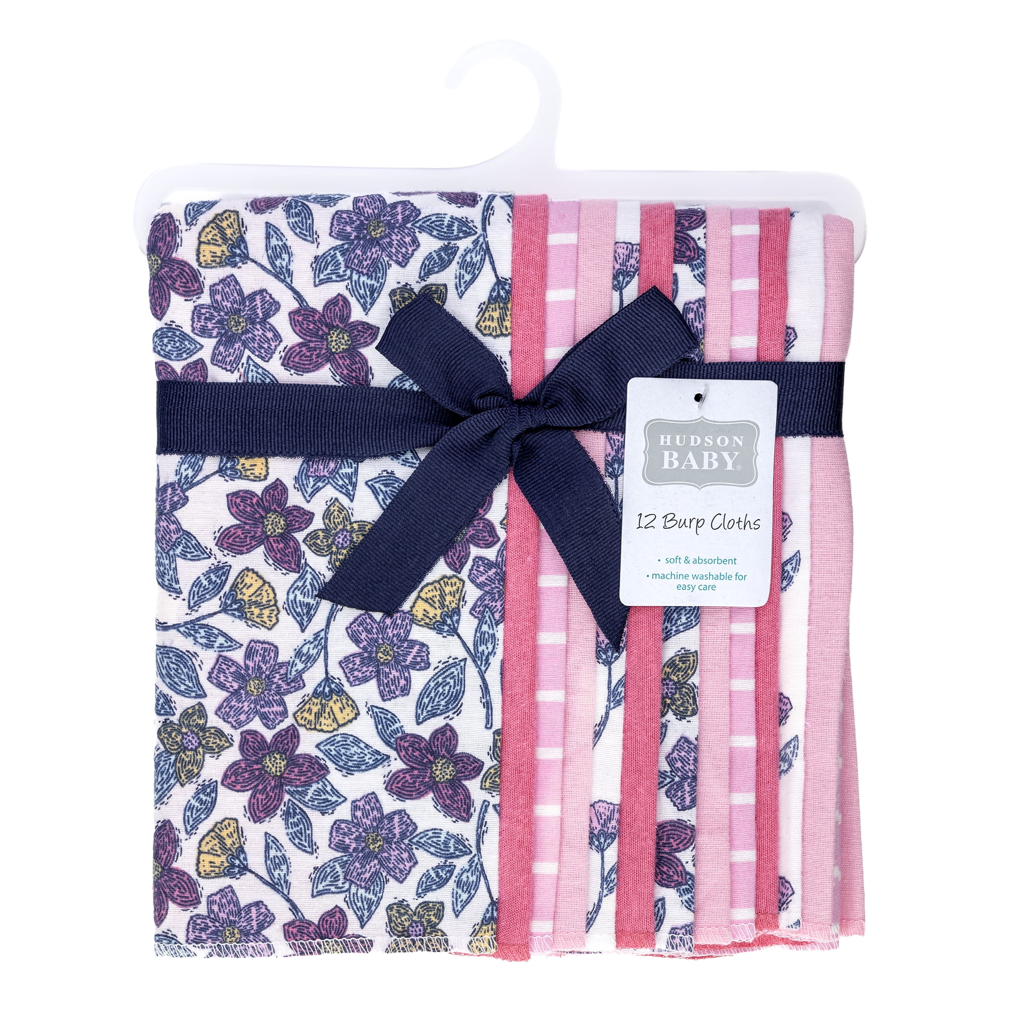 Hudson Baby Girl Cotton Polyester Flannel Burp Cloths Bundle, Begonia Pink Floral, One Size