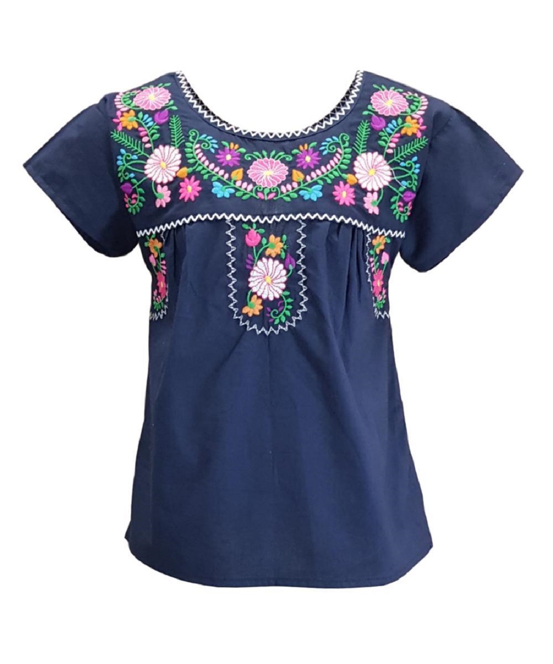 Girl/'s Cotton Lightweight Floral Embroidery Puebloan Mexican Style Blouse Shirt