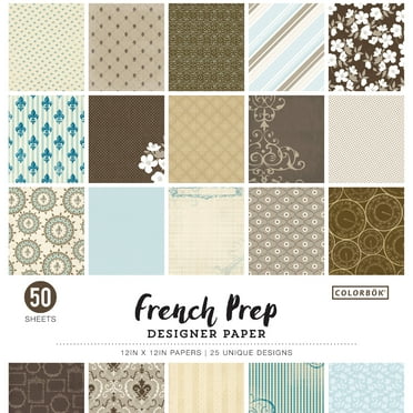 Colorbok French Prep Multicolor Designer Paper Pad, 12"x12", 67 lb./100 GSM, 50 Sheets