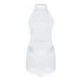 thumbnail image 4 of zdhoor Womens Rhinestones Latin Dance Leotard Halter Fringed Cocktail Dress Ballroom Rumba Dance Dress White L, 4 of 6