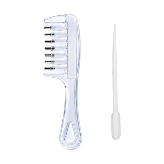 Wide Tooth Hair Comb With Refillable Applicator 7 Smooth Metal Roller Tips For Scalp Essence And Serum Distribution Portable White