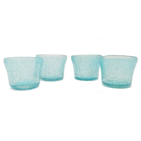 Blue Votive Candle Holder - Sky Blue Crackled Finish Set of 4 Tealight Votive Glass Candle Holders Gift Evening Wedding Parties Home Decor Table Decoration by MystiqueDecors