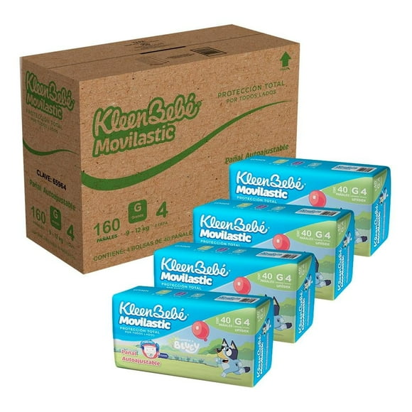 Pañales Kleenbebe Movilastic Bluey Etapa 4 unisex caja con 160 pz