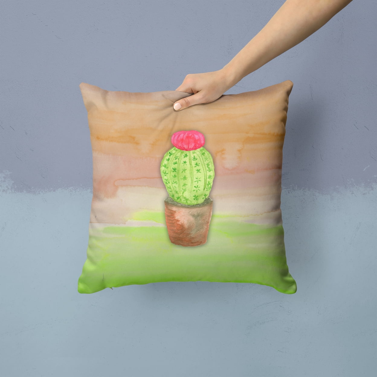 Carolines Treasures BB7365PW1414 Cactus Green and Brown Watercolor Fabric Decorative Pillow  14Hx14W multicolor