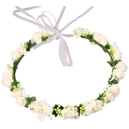 Fairy Wreath Floral Headbands with Adjustable Ribbon Flower Crown for Kids Girls  Hair Style White White | Walmart Canada