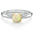 thumbnail image 3 of Gem Stone King 10K Two Tone Gold White Ethiopian Opal Solitaire Engagement Ring for Women | 0.30 Cttw | Round Cabochon 5MM | Gemstone October Birthstone | Size 7, 3 of 6