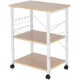 thumbnail image 1 of 3-Tier Baker’s Rack Kitchen Utility Stand – Microwave Oven Storage Shelf with Light Beige Wood Top & White Metal Frame – Workstation Storage Cart for Kitchen, Pantry, or Dining Room, 1 of 8