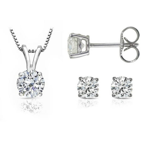 Chetan Collection 0.85 Carat T.W. Diamond 10kt White Gold Round-Shape Pendant and Earring Set