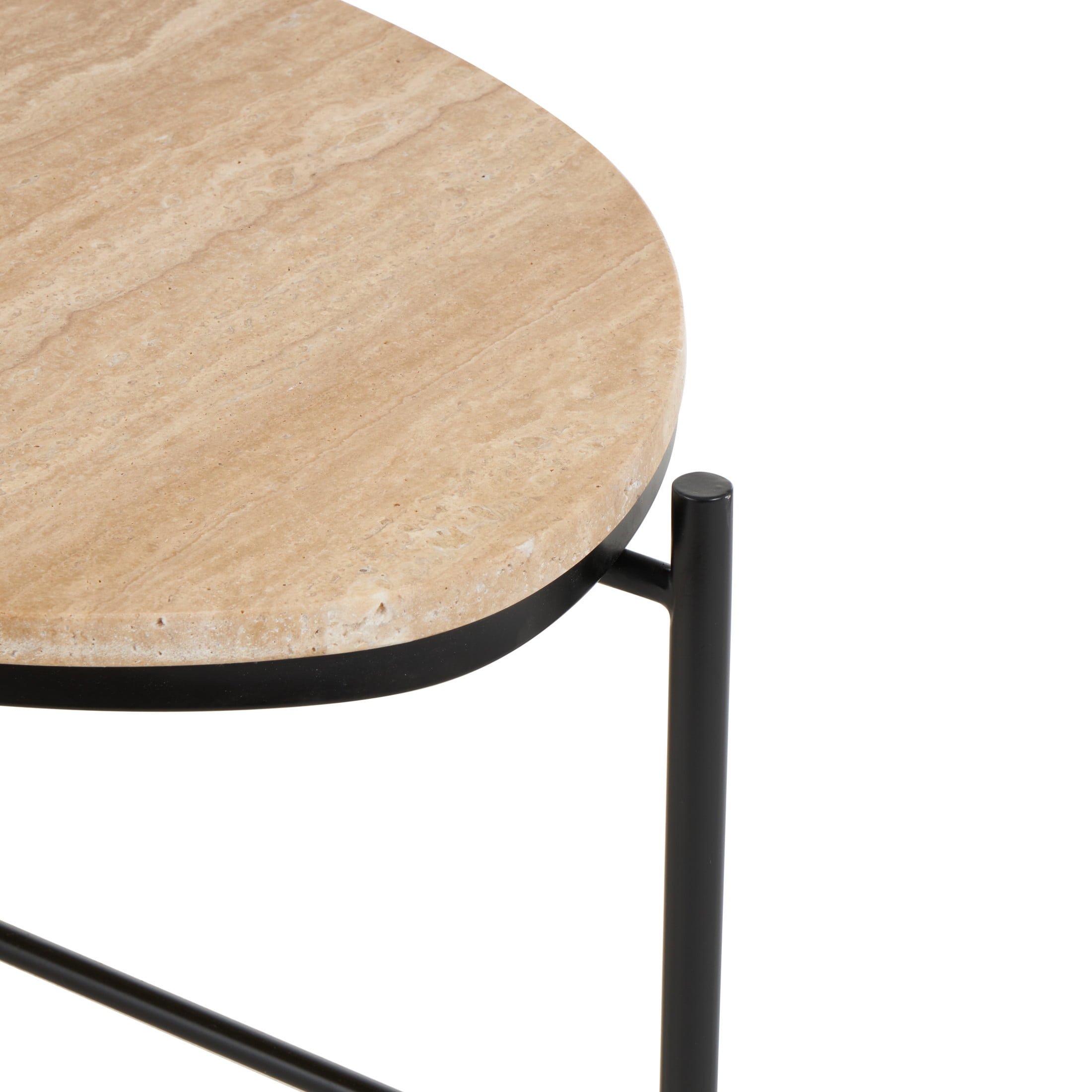 DecMode 45" x 13" Beige Marble Oval Coffee Table with Black Metal Support, 1-Piece