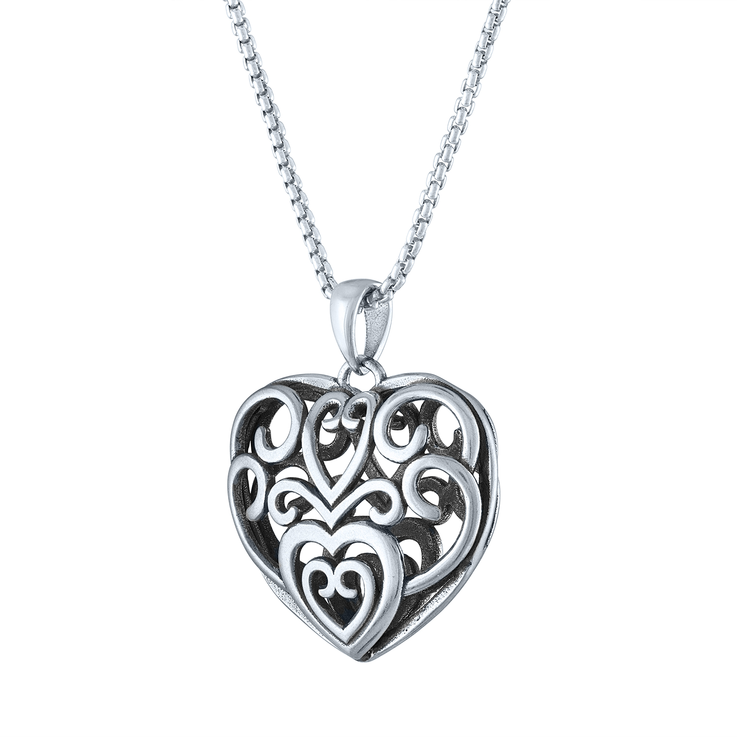 Ladies Brilliance Fine Jewelry Sterling SIlver Filigree Heart Pendant, 18"