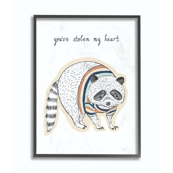 The Kids Room by Stupell You've Stolen My Heart Shirt Raccoon Framed Giclee Texturized Art