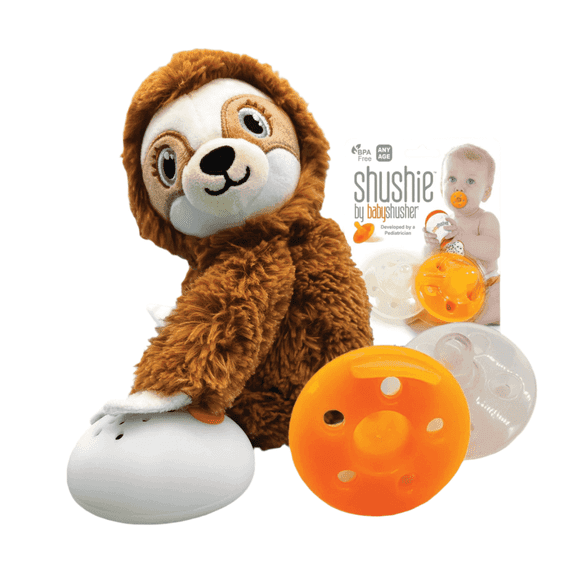 Baby Shusher Sloth Sound Machine Plush Toy with 2 Silicone Pacifiers, Portable Baby Soother with Sound, Batteries Included