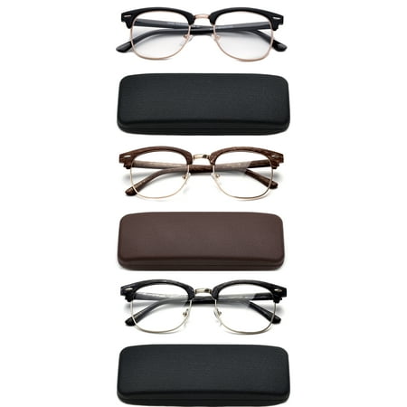 Rimmed Reading Glasses High Quality Fashion Reading Glasses for Men Retro Vintage Reading Glasses Horn Rimmed Half Frame Reading Glasses with Case ()