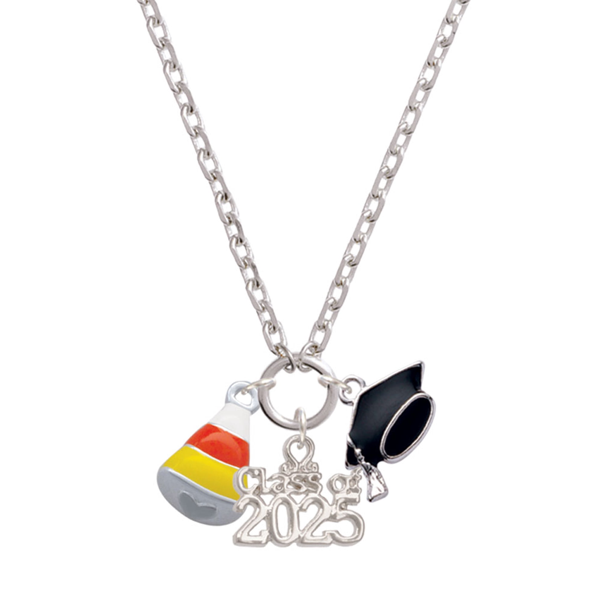 Delight Jewelry Silver-tone 3-D Enamel Candy Corn - Silver-tone Class of 2025 Graduation Zoey Necklace, 28"