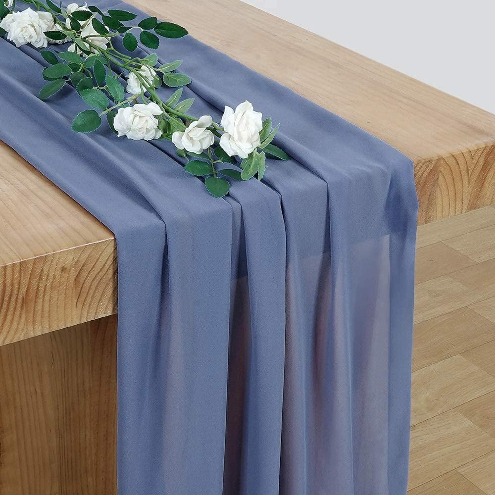 10ft Extra Long Chiffon Table Runner Dusty Blue Soft Table Runner for Wedding Party Reception Sweetheart Table Decorations